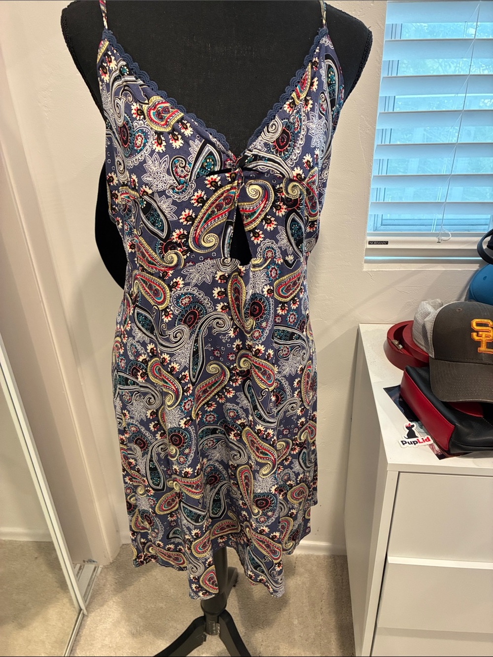 Women’s Navy Paisley Midi Dress with Keyhole Tie